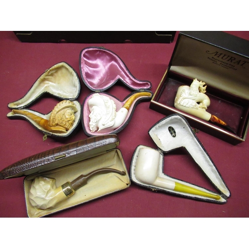 451 - Selection of pipes including five Meerschaum including cavaliers, a stag etc, a small selection of b... 