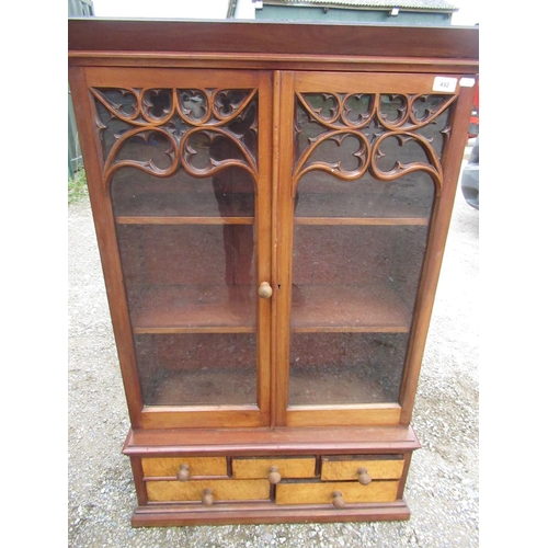 492 - Late Victorian mahogany and burr walnut table top cabinet with two upper glazed doors with shelved i... 