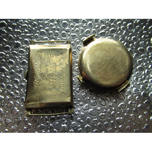 62 - 1930s Everite hand wound wrist watch, rectangular 9ct gold case stamped 375. Hinged snap on case bac... 