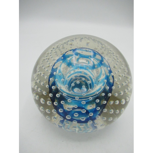 87 - Very large Caithness style paperweight with blue center surrounded by bubbles