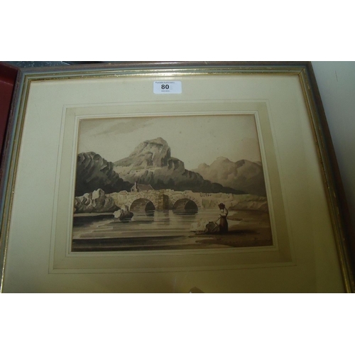 269 - Early 19th C monochrome watercolour of figure in a landscape, attributed to Edmund Dorell, monograme... 