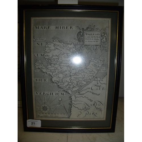 270 - Framed and mounted map of Saxton-Anglesey (uncoloured) by Kip & Hole circa 1637 (19.5cm x 26.5cm exc... 