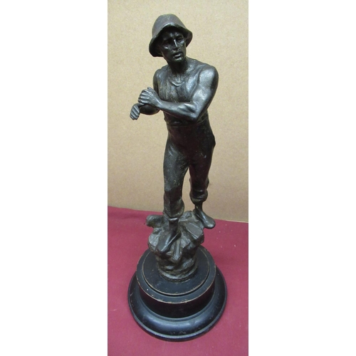 238 - Early 20th C patinated spelter figure H.45cm, a carved coal figure of a coal miner and a bronzed fig... 