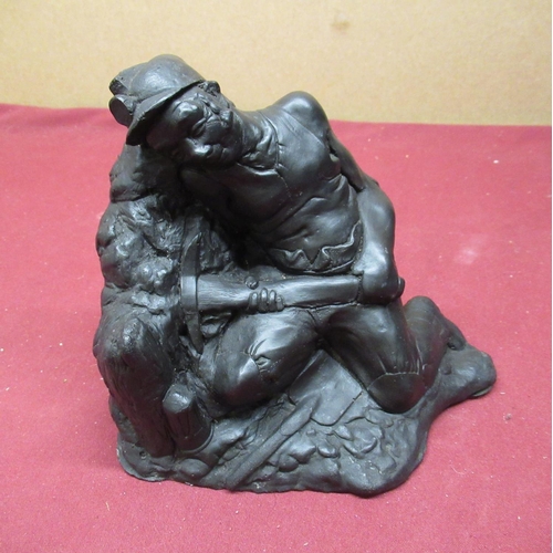 238 - Early 20th C patinated spelter figure H.45cm, a carved coal figure of a coal miner and a bronzed fig... 