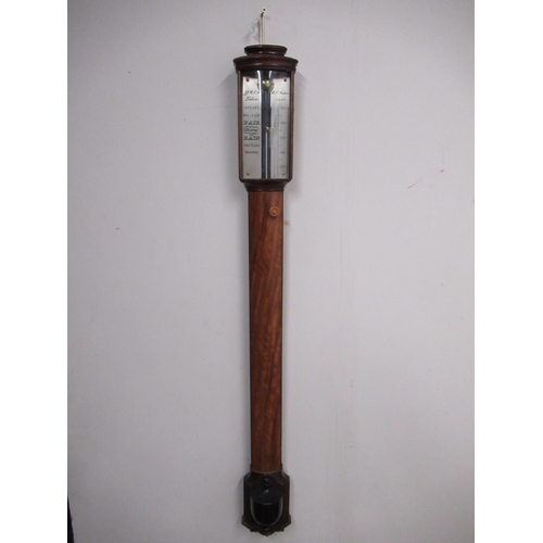 244 - J.J.B.L.M., Lisbon Portuguese mahogany cased stick barometer, with silvered scale H100cm