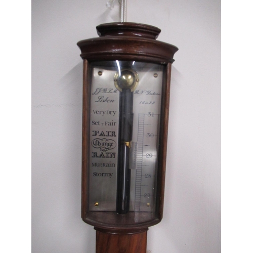 244 - J.J.B.L.M., Lisbon Portuguese mahogany cased stick barometer, with silvered scale H100cm