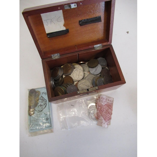 255 - Rectangular money box containing a selection of various assorted mixed Irish and other coinage