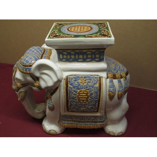 277 - Large pottery elephant glazed stool H39cm L46cm