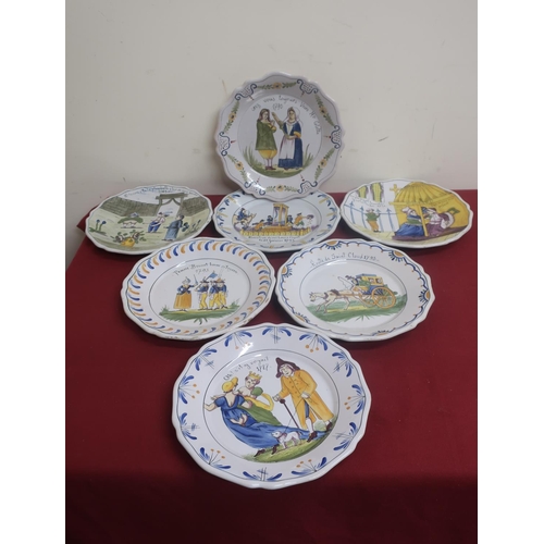 290 - Set of seven 19th C French Nevers Faience circular plates depicting scenes of the French Revolution ... 