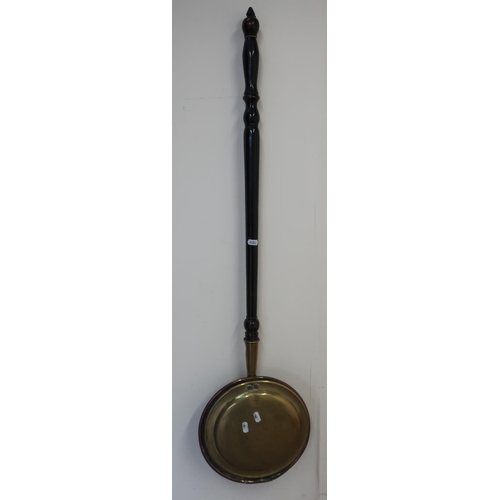 294 - 19th C copper & brass warming pan with turned fruitwood handle