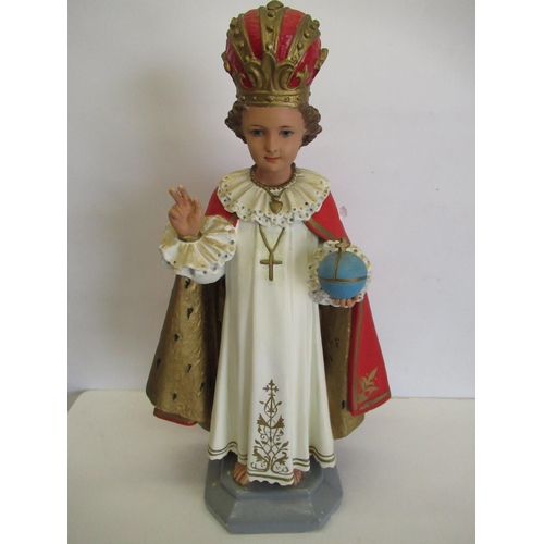 200 - 19th/20th C Large painted plaster church alter figure with crown and scepter H61cm reverse stamped E... 