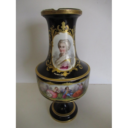 204 - 19th/20th C continental porcelain vase depicting Josephine with gilt detail and turned circular base... 