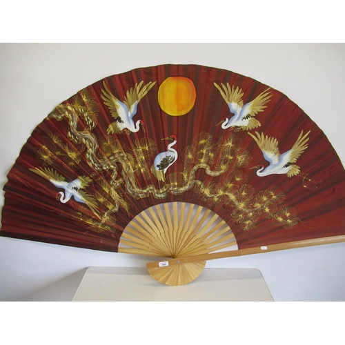 205 - Extremely large bamboo and silk hand painted fan 89cm