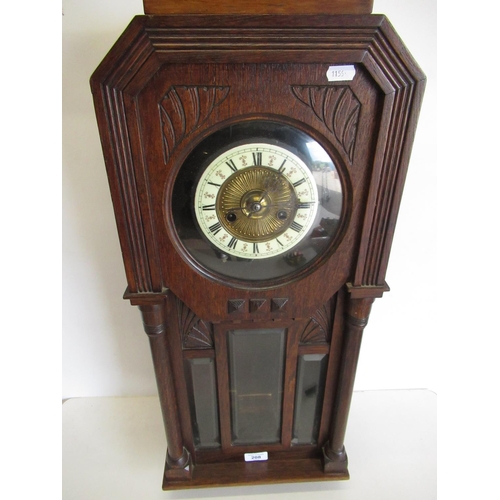 208 - Early 20th C oak cased wall cased with beveled edged glass panels 71cm