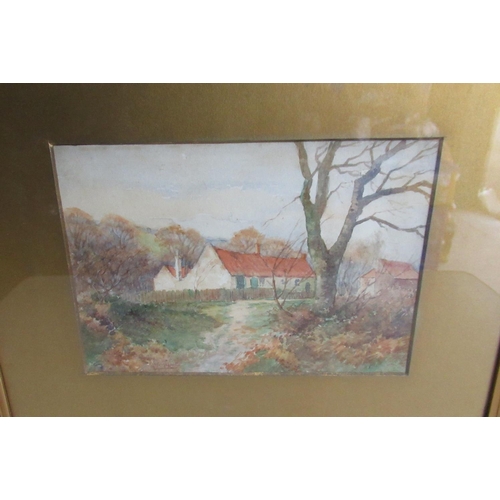 251 - Gilt framed watercolor of cottage in landscape scene indistinctly signed lower left 45cm x 39cm incl... 