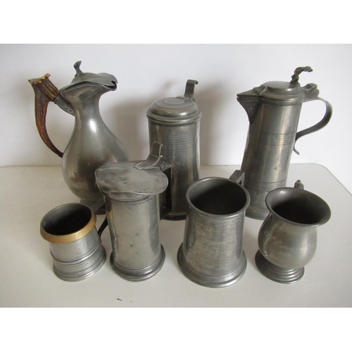 410 - Mid 19th C continental pewter lidded tankard of capstan form, central monogram dated 1847, James Dix... 