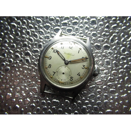 99 - WWII vintage Cortebert A.T.P. (Army trade pattern) mechanical wrist watch stainless steel case, silv... 