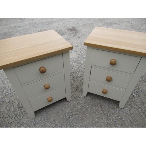 381 - Pair of three drawer bedside chests with wood finished tops and turned handles W45cm D35cm H62cm (2)