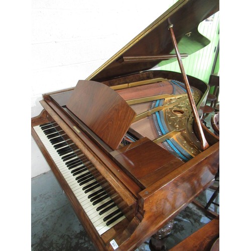 511a - Hagspiel & Comp of Dresden walnut cased baby piano on turned supports