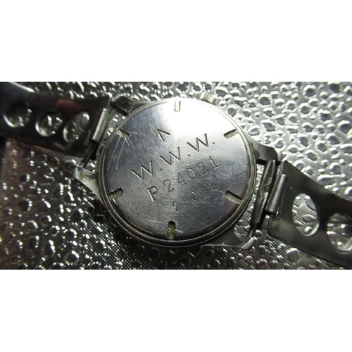 6 - WWII 'Dirty Dozen' Cyma military issue wristwatch, stainless steel case on later rally style stainle... 
