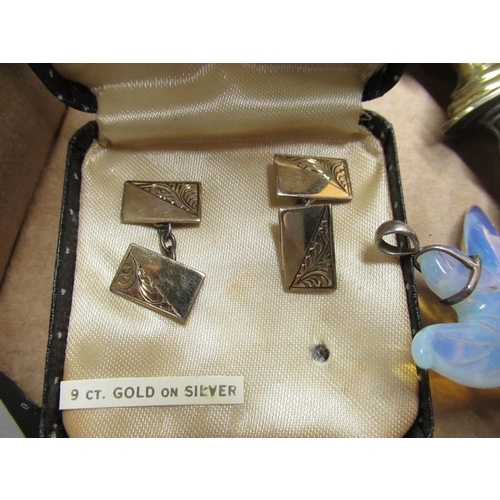 91 - Collection of various silver hallmarked and plated items including, gold cufflinks, costume type jew... 