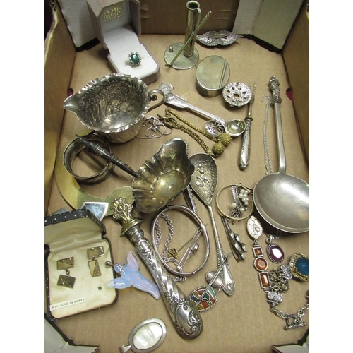 91 - Collection of various silver hallmarked and plated items including, gold cufflinks, costume type jew... 