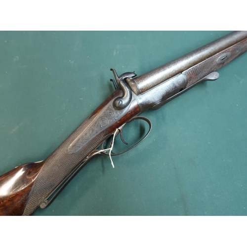 77 - J. Blanch & Son underlever opening 16 bore double barrelled pinfire shotgun, with 30 inch Damascus b... 