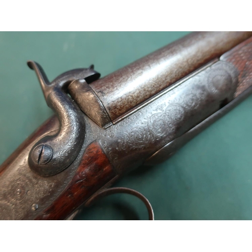 77 - J. Blanch & Son underlever opening 16 bore double barrelled pinfire shotgun, with 30 inch Damascus b... 