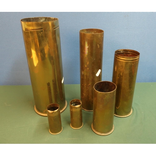 132 - Selection of six various assorted shell casings of various sizes and calibre, including 105MM 1917, ... 