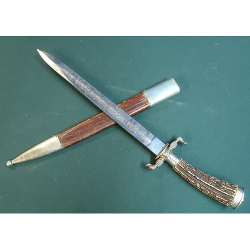 130 - Large, quality German hunting knife.  12 inch blade, finely etched with stags and hunting trophies s... 