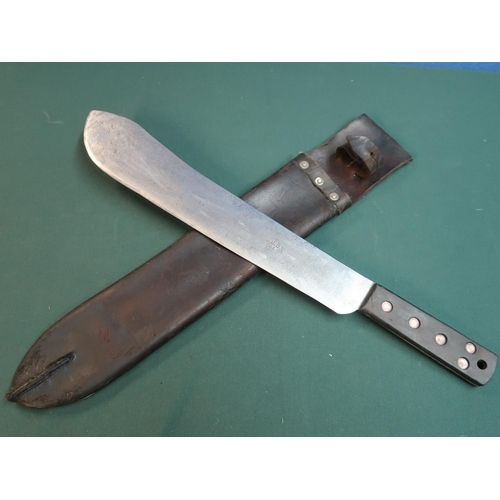 127 - WWII period machete, the 14 inch blade with swollen point stamped J.J.B 1944, with broad arrow mark ... 