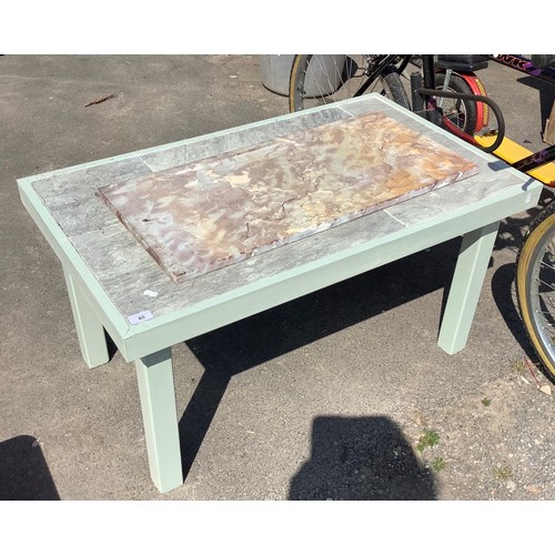 85 - Wooden painted table with composite stone top and an additional composite stone slab