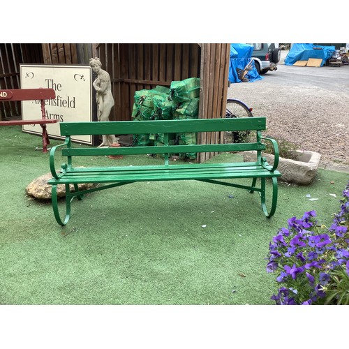 360 - Large park bench with metal ends and crossmember and wooden slats