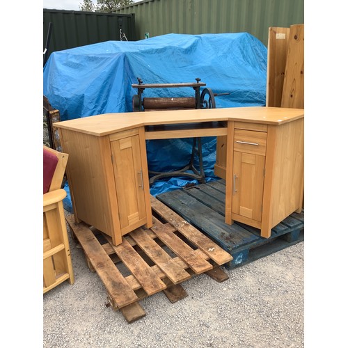 357 - A large pine wardrobe and pine corner desk