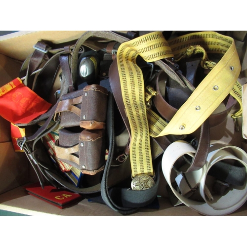 136 - Mostly Russian and other military belts, ammo pouches, Russian military epaulets, oil bottle, webbin... 