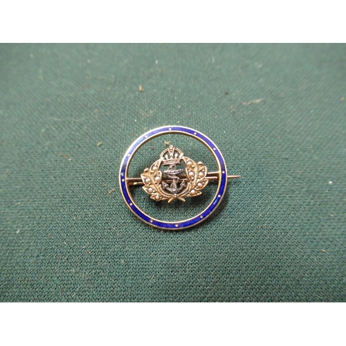 142 - WWI period 15ct gold enamelled seed pearl naval sweetheart broach