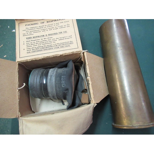 147 - MKX mortar casing with broad arrow marks dating 1955, and a canvas cased and cardboard boxed British... 