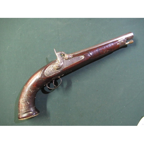 67 - Large 19th C eastern made percussion cap pistol with 9.5inch octagonal rifle barrel with traces of e... 