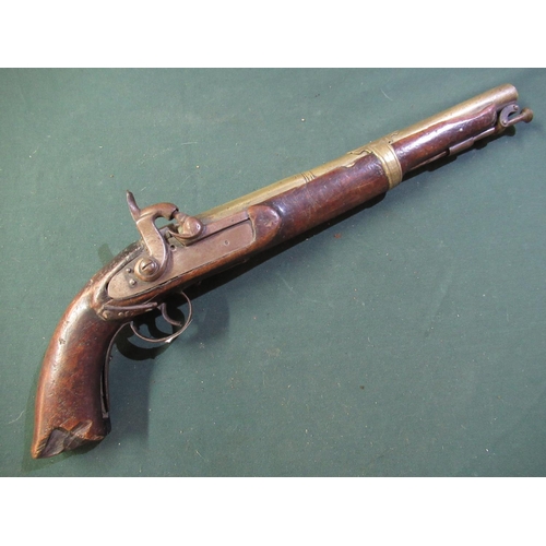 68 - Indian style made up percussion cap pocket pistol with Late 18th C 11.5inch continental  brass barre... 