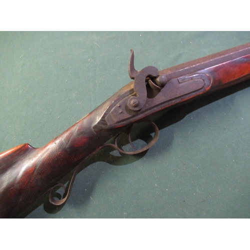 83 - Percussion cap single barrel sporting gun with 35inch barrel complete with ram rod and steel mounts