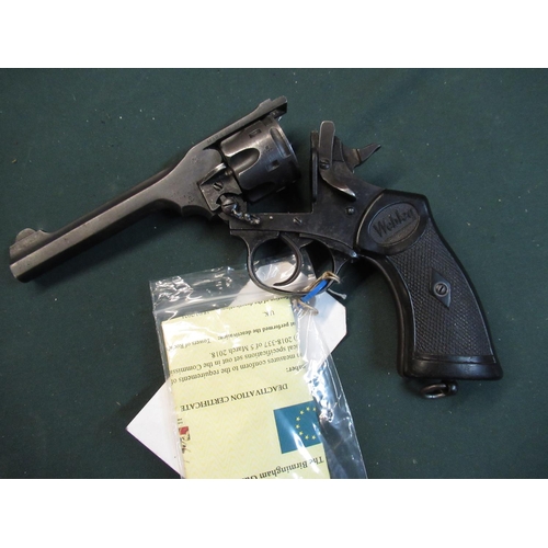 89 - Deactivated Webley .38 service revolver MKIV with various stamp marks to the frame serial no:30409 C... 