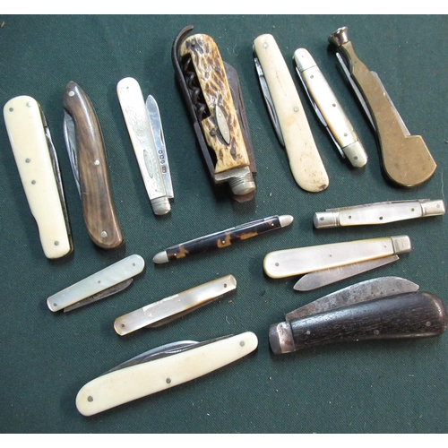 110 - Collection of fourteen various assorted 19th C and later pocket knives including mother of pearl and... 