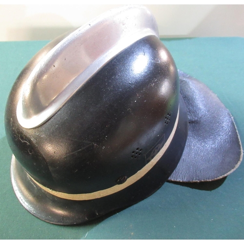 12 - WWII period German fire brigade helmet with leather liner chinstrap and leather neck guard