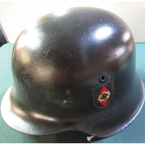14 - WWII period German Hilter Youth diamond decal steel helmet with tricolour (possibly anti aircraft) c... 