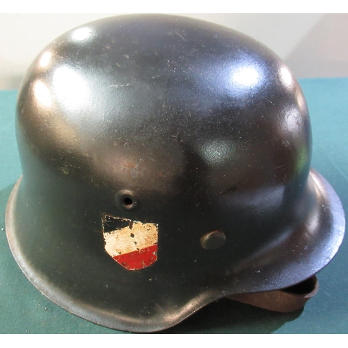 14 - WWII period German Hilter Youth diamond decal steel helmet with tricolour (possibly anti aircraft) c... 