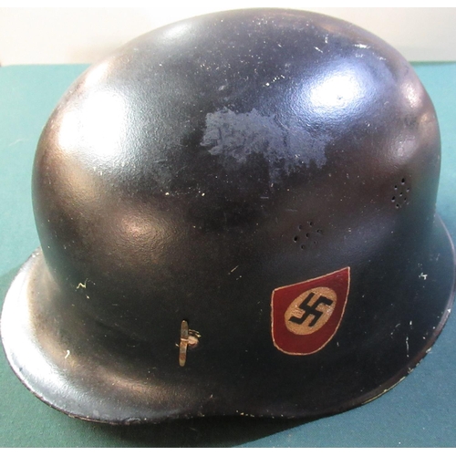 15 - German WWII period steel helmet with later hand painted SS decals (lacking liner and chinstrap)