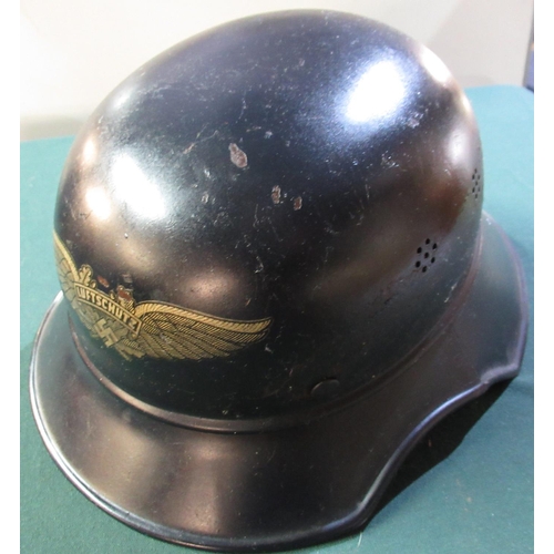 17 - German WWII period Luftscutz (air defence) steel helmet with silver L/SC decal, leather liner and ch... 
