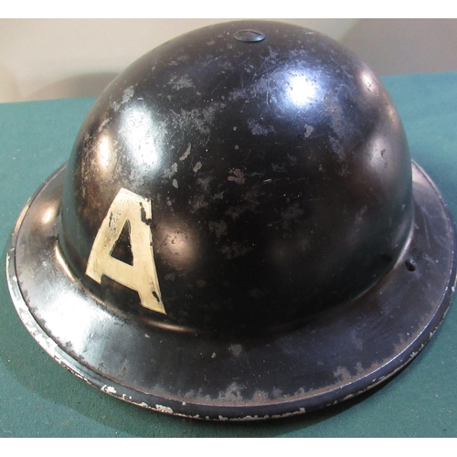 37 - British WWII period black C.D civil defence helmet with liner and chinstrap, marked 