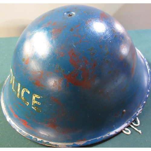 45 - British c.1980's RAF blue police helmet with liner, with military label with broad arrow mark 1982 f... 