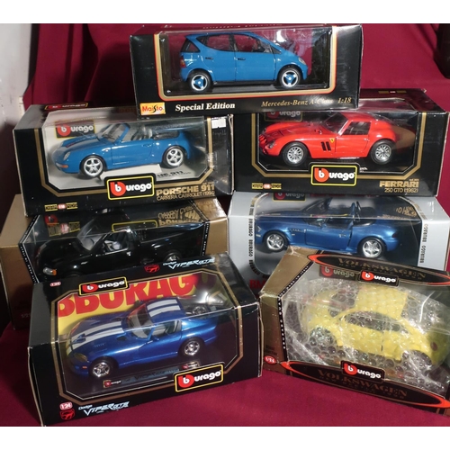 Collection of Bburago diecast model cars including BMW roadster 1 18scale Farrari 250GTO 1962 1